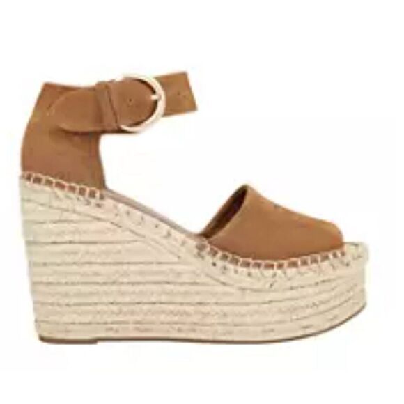 Marc Fisher MLAdalyn TanLeather & Suede Espadrille Wedge Platform Shoe Size 9.5 - Picture 2 of 7